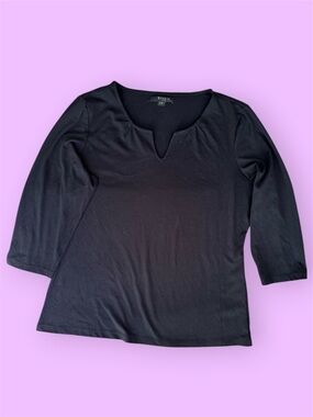 Studio by Liz Clairborne Black Notch-Neck 3/4 Sleeve Top sz L